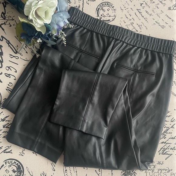 Ann Taylor Faux Leather Pull On Cinch Waist High Rise Ankle Pant - Picture 7 of 9